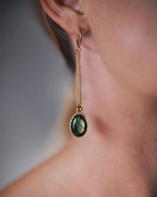 Sand & Stone Earrings - Green Labradorite