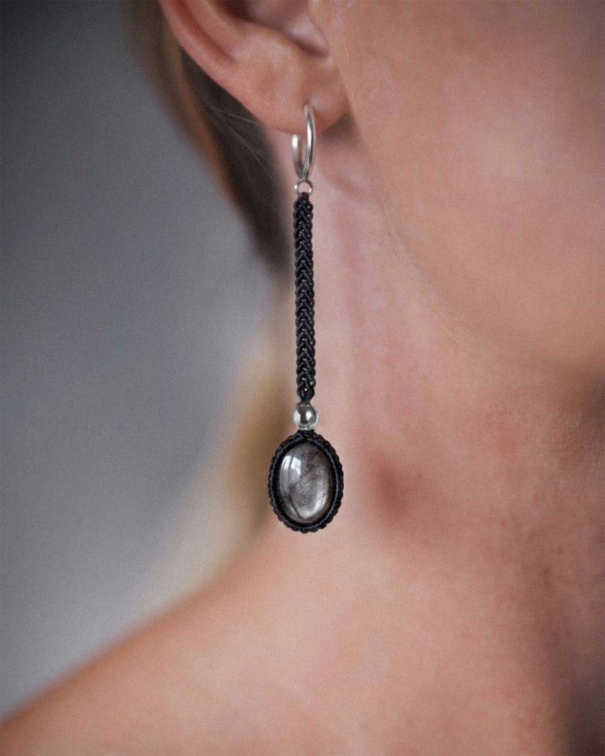 Shadow & Light Earrings - Silver Obsidian