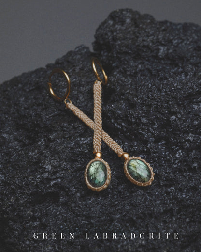 Sand & Stone Earrings - Green Labradorite