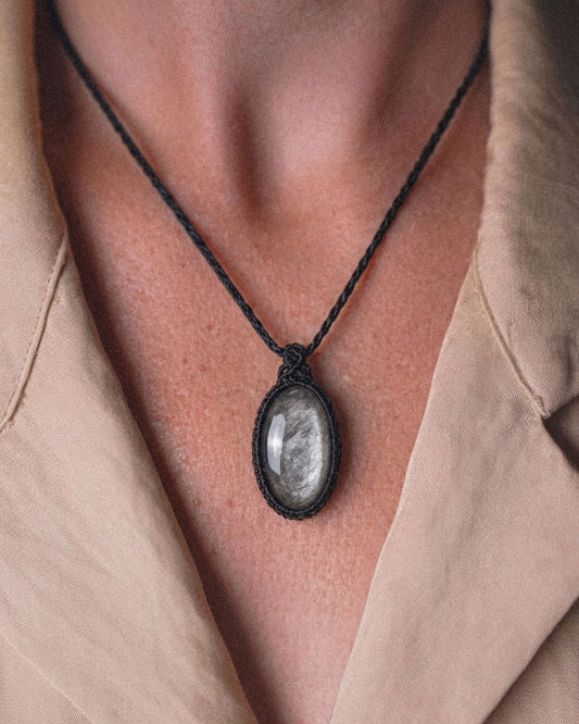 Shadow & Light Necklace - Silver Obsidian